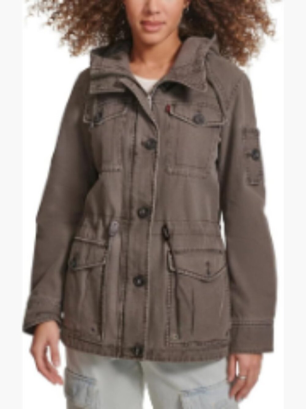 Lightweight Cotton Military Jacket with Hood and Four Pockets